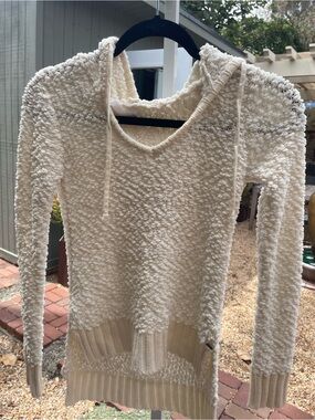 Cream Popcorn-Knit Hooded Sweater